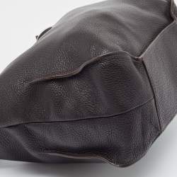 Furla Dark Brown Grained Leather Ring Handle Hobo
