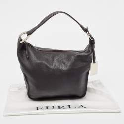 Furla Dark Brown Grained Leather Ring Handle Hobo