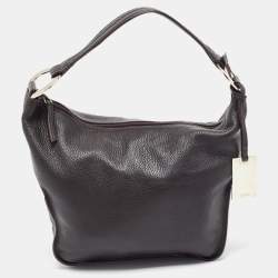 Furla Dark Brown Grained Leather Ring Handle Hobo