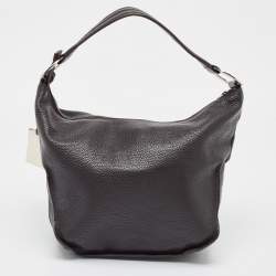 Furla Dark Brown Grained Leather Ring Handle Hobo