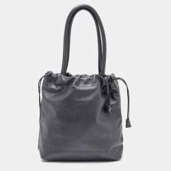 Furla Metallic Dark Grey Leather Drawstring  Tote