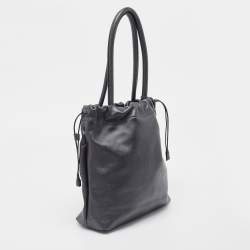 Furla Metallic Dark Grey Leather Drawstring  Tote