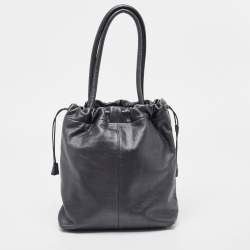 Furla Metallic Dark Grey Leather Drawstring  Tote