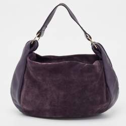 Pre Owned Furla Purple Suede and Leather Ring Handle Hobo