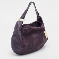 Pre Owned Furla Purple Suede and Leather Ring Handle Hobo