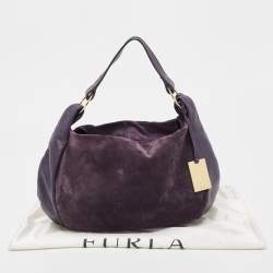 Pre Owned Furla Purple Suede and Leather Ring Handle Hobo