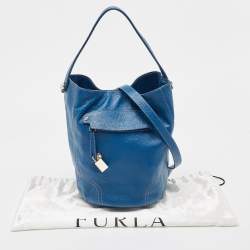 Pre Owned Furla Blue Leather Front Pocket Bucket Bag