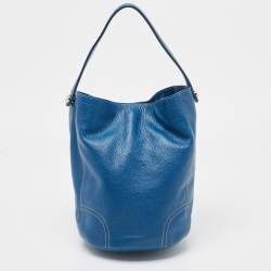 Pre Owned Furla Blue Leather Front Pocket Bucket Bag