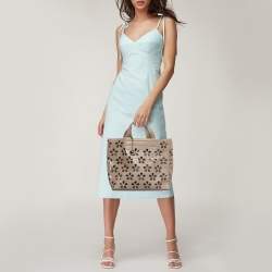 Pre Owned Furla Beige floral Lasercut Leather Tote