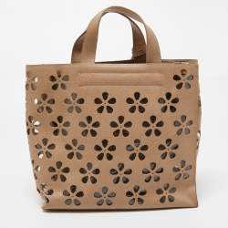 Pre Owned Furla Beige floral Lasercut Leather Tote