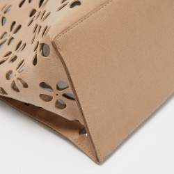 Pre Owned Furla Beige floral Lasercut Leather Tote