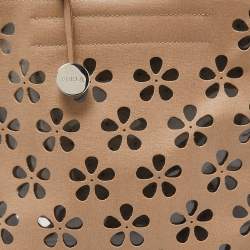 Pre Owned Furla Beige floral Lasercut Leather Tote