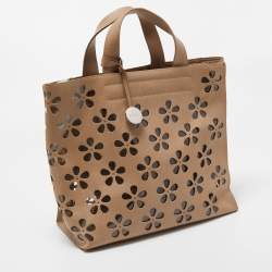Pre Owned Furla Beige floral Lasercut Leather Tote