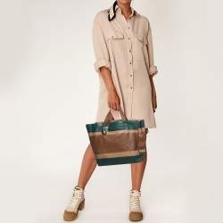 Pre Owned Furla Multicolor Snakeskin Embossed and Leather Stripe Musa Tote