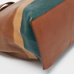 Pre Owned Furla Multicolor Snakeskin Embossed and Leather Stripe Musa Tote