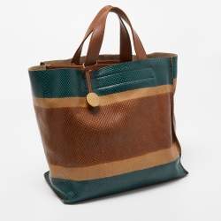 Pre Owned Furla Multicolor Snakeskin Embossed and Leather Stripe Musa Tote