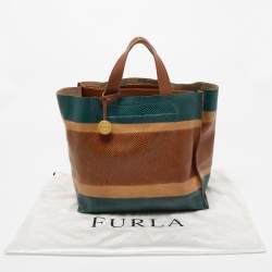 Pre Owned Furla Multicolor Snakeskin Embossed and Leather Stripe Musa Tote