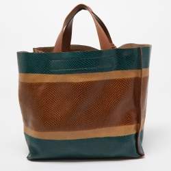Pre Owned Furla Multicolor Snakeskin Embossed and Leather Stripe Musa Tote