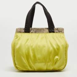 Furla Neon Yellow/Brown Satin And Snakeskin Embossed Leather Tote