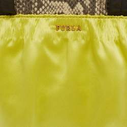 Furla Neon Yellow/Brown Satin And Snakeskin Embossed Leather Tote