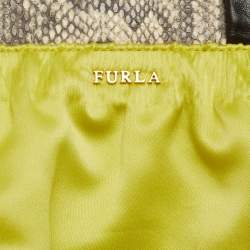 Furla Neon Yellow/Brown Satin And Snakeskin Embossed Leather Tote