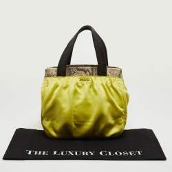 Furla Neon Yellow/Brown Satin And Snakeskin Embossed Leather Tote