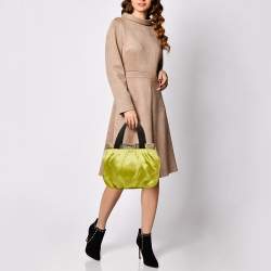 Furla Neon Yellow/Brown Satin And Snakeskin Embossed Leather Tote