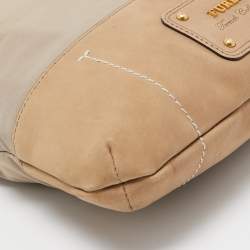 Pre Owned Furla Beige Nylon and Nubuck Leather Crossbody Bag