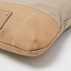 Pre Owned Furla Beige Nylon and Nubuck Leather Crossbody Bag