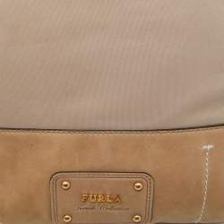 Pre Owned Furla Beige Nylon and Nubuck Leather Crossbody Bag