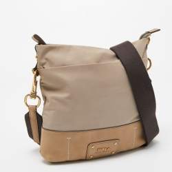 Pre Owned Furla Beige Nylon and Nubuck Leather Crossbody Bag