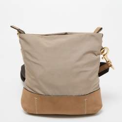 Pre Owned Furla Beige Nylon and Nubuck Leather Crossbody Bag