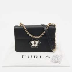 Pre Owned Furla Black Leather Mughetto Shoulder Bag