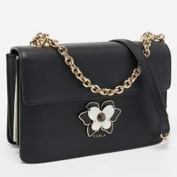 Pre Owned Furla Black Leather Mughetto Shoulder Bag