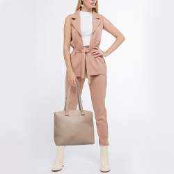 Pre Owned Furla Beige Leather Top Zip Tote