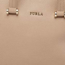 Pre Owned Furla Beige Leather Top Zip Tote