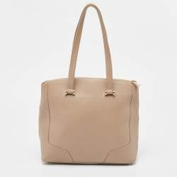 Pre Owned Furla Beige Leather Top Zip Tote