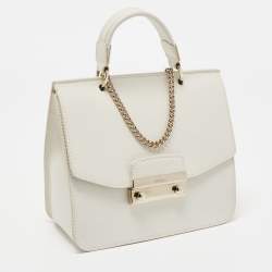 Pre Owned Furla Off White Leather Julia Top Handle Bag