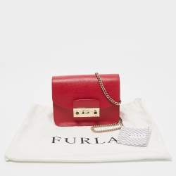 Pre Owned Furla Red Leather Mini Metropolis Crossbody Bag