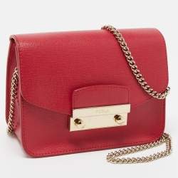 Pre Owned Furla Red Leather Mini Metropolis Crossbody Bag