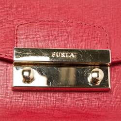 Pre Owned Furla Red Leather Mini Metropolis Crossbody Bag
