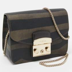 Pre Owned Furla Black/Olive Green Leather Mini Metropolis Crossbody Bag