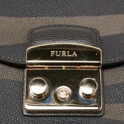 Pre Owned Furla Black/Olive Green Leather Mini Metropolis Crossbody Bag