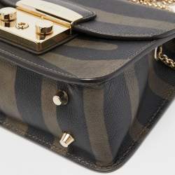 Pre Owned Furla Black/Olive Green Leather Mini Metropolis Crossbody Bag