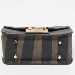 Pre Owned Furla Black/Olive Green Leather Mini Metropolis Crossbody Bag