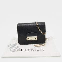 Pre Owned Furla Black Leather Mini Metropolis Crossbody Bag