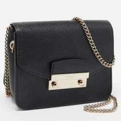 Pre Owned Furla Black Leather Mini Metropolis Crossbody Bag