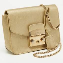 Furla Gold Leather Mini Metropolis Chain Crossbody Bag