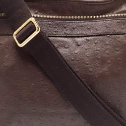 Pre Owned Furla Brown Ostrich Embossed Leather Crossbody Bag