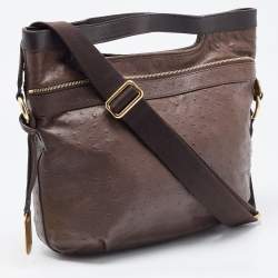 Pre Owned Furla Brown Ostrich Embossed Leather Crossbody Bag